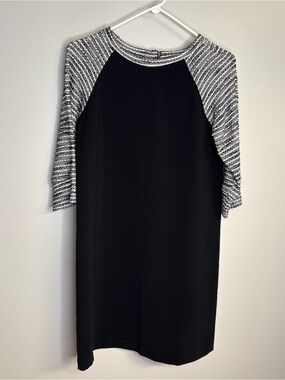 LOFT Black Dress with Black-and-White Raglan Sleeves